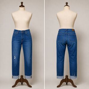 Madewell Jeans Women 32 Mid Rise Skinny Distressed Blue Denim Raw Hem
